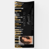Verjaardagsfeestje zwart goud zilver glitter foto spandoek (Verticaal)