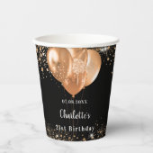 Verjaardagsfeestje zwart gouden ballonnen naam papieren bekers (Voorkant)