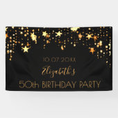 Verjaardagsfeestje zwart gouden sterren spandoek (Horizontaal)