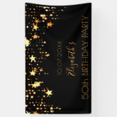 Verjaardagsfeestje zwart gouden sterren spandoek (Verticaal)