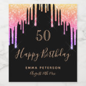 Verjaardagsfeestje zwart roze paarse gouden glitte wijn etiket (Enkel label)