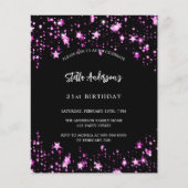 Verjaardagsfeestje zwart roze sterren budget uitno flyer (Voorkant)