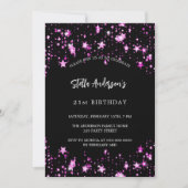 Verjaardagsfeestje zwart roze sterren luxe kaart (Voorkant)