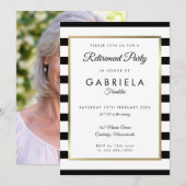 Verjaardagsfeestje Zwart Witte Streep Goud Foto Kaart (Voorkant / Achterkant)