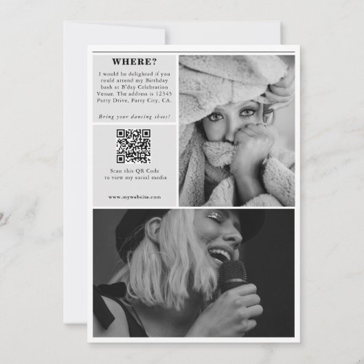 Verjaardagsfeestkrant Fun Black & White Foto Kaart (Achterkant)