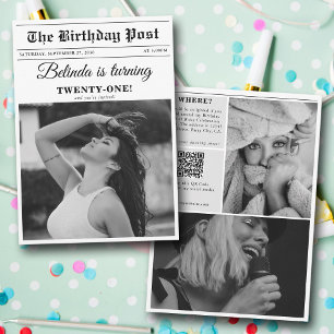 Verjaardagsfeestkrant Fun Black & White Foto Kaart
