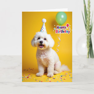 Verjaardagsfeestmutskaart voor een speelse puppy kaart