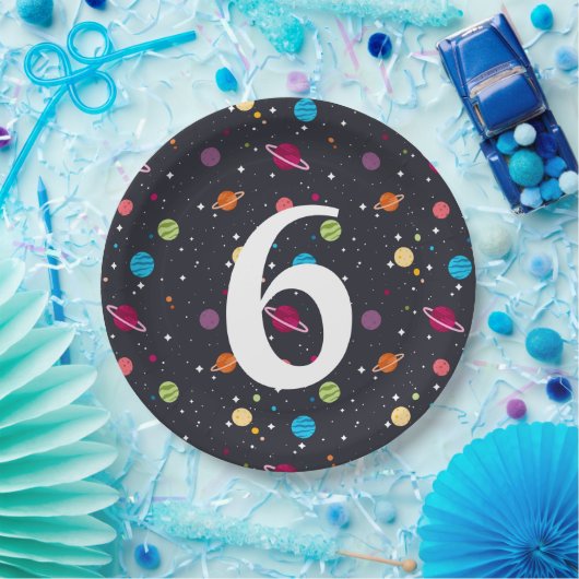 Verjaardagsfeestplaneten en sterren papieren bordje (Feest)