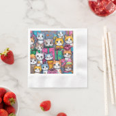 Verjaardagsfeestservetten met cadeaus en kittens servet (Insitu)
