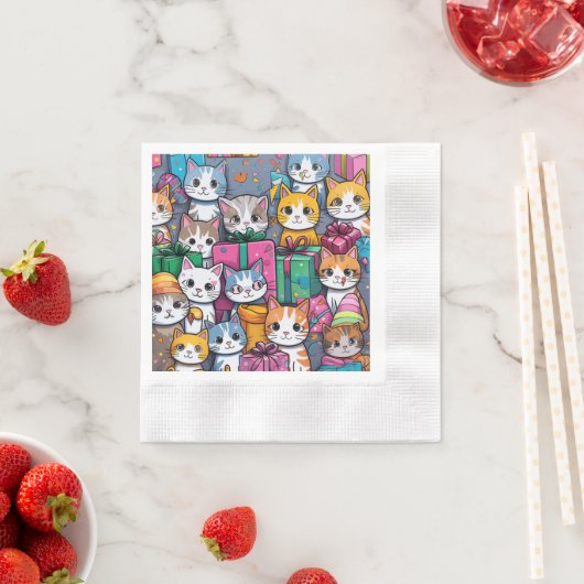 Verjaardagsfeestservetten met cadeaus en kittens servet (Insitu)