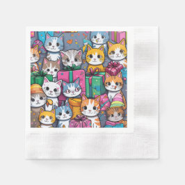 Verjaardagsfeestservetten met cadeaus en kittens servet