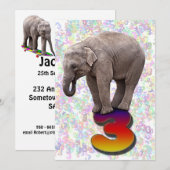 Verjaardagsfeestuitnodiging 3, met gelukkige olifa kaart (Voorkant / Achterkant)