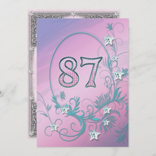 Verjaardagsfeestuitnodiging 87 jaar oud kaart (Voorkant / Achterkant)