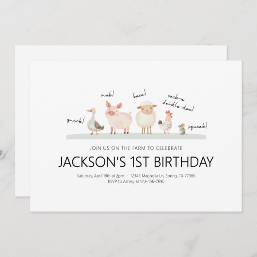 Verjaardagsfeestuitnodiging - Boerderij Dierenthem Kaart (Voorkant / Achterkant)