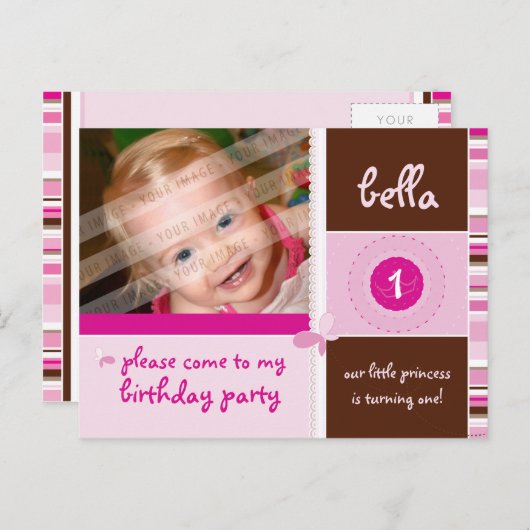 VERJAARDAGSFEESTUITNODIGING:: Grace - girl Uitnodiging Briefkaart (Voorkant / Achterkant)