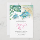 Verjaardagsfeestuitnodiging Meisje Zee Schildpad Kaart (Voorkant)