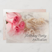 Verjaardagsfeestuitnodiging met rozen en parels kaart (Voorkant / Achterkant)