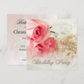 Verjaardagsfeestuitnodiging met rozen en parels kaart (Voorkant / Achterkant)