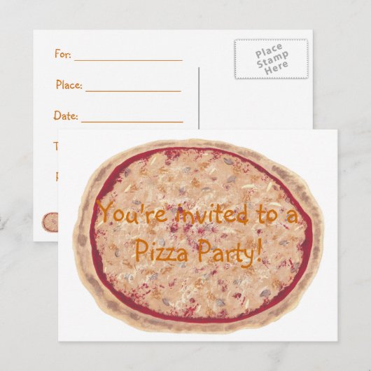 Verjaardagsfeestuitnodiging, pizza briefkaarten (Voorkant / Achterkant)
