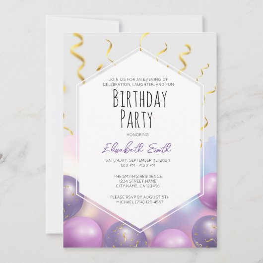 Verjaardagsfeestuitnodiging Sjabloon met ballonnen Kaart (Voorkant)