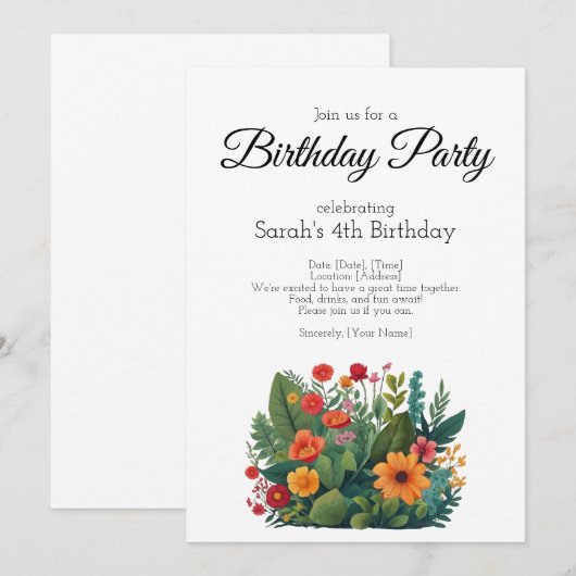 Verjaardagsfeestuitnodiging, veel planten en bloem kaart (Voorkant / Achterkant)