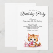 Verjaardagsfeestuitnodiging, waterkleur baby cat kaart (Voorkant / Achterkant)