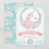  verjaardagsfeestuitnodigingen voor eenhoorn kaart (Voorkant / Achterkant)