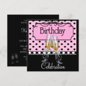 Verjaardagsfeestuitnodigingen Wijnglazen Kaart (Voorkant / Achterkant)