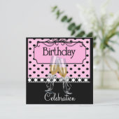 Verjaardagsfeestuitnodigingen Wijnglazen Kaart (Staand voorkant)