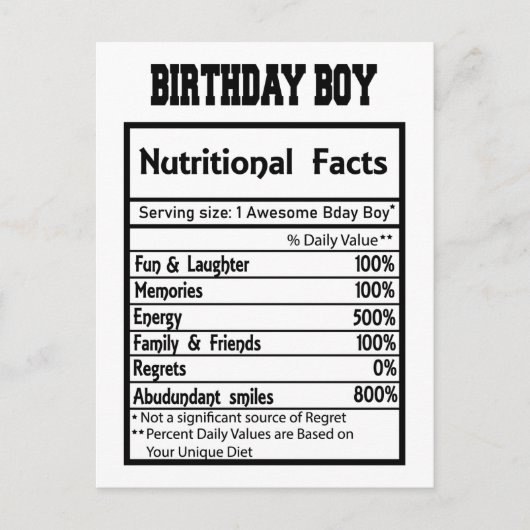 Verjaardagsfeiten Jongen Voedingswaarde  Briefkaart (Voorkant)