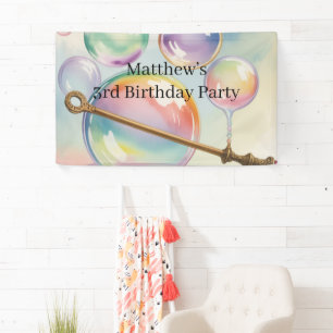 Verjaardagsfelicitatie met Pastel Regenboog Bubbel Spandoek
