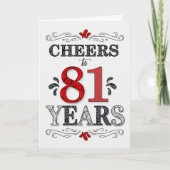 Verjaardagsfelicitaties 81 in rood wit zwart patro kaart (Voorkant)