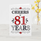 Verjaardagsfelicitaties 81 in rood wit zwart patro kaart (Gele Bloem)