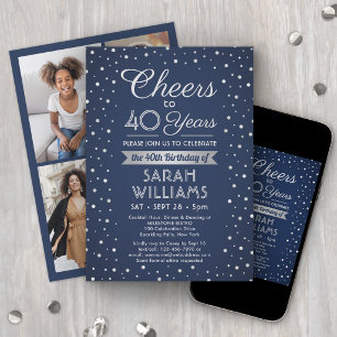 Verjaardagsfelicitaties Confetti Navy & Wit 4 Foto Kaart