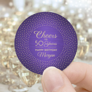 Verjaardagsfelicitaties Geborsteld Paars & Goud Gl Ronde Sticker