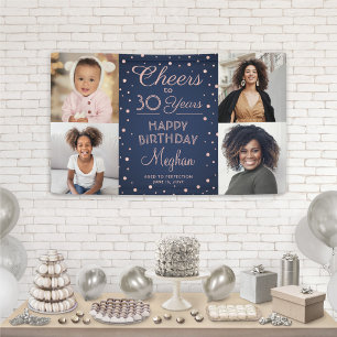 Verjaardagsfelicitaties Navy Blue en Roze 4 Foto Spandoek