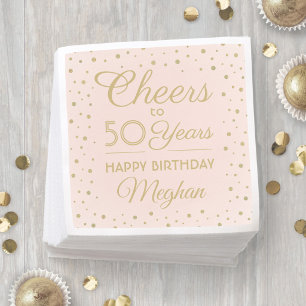Verjaardagsfelicitaties Roze en Gouden Glitters Servet