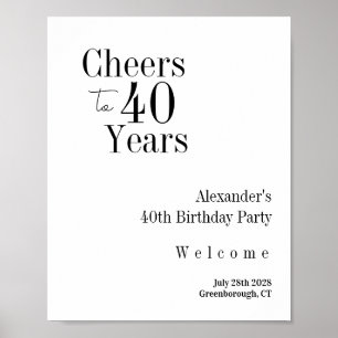 Verjaardagsfelicitaties voor 40 jaar zwart-witfees poster