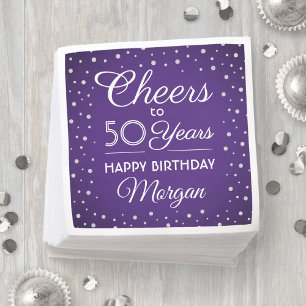 Verjaardagsfelicitaties Zilver Glitter Paars & Wit Servet