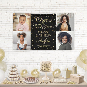 Verjaardagsfelicitaties Zwart & Goud Confetti 4 Fo Spandoek