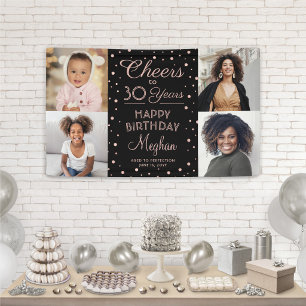 Verjaardagsfelicitaties Zwart & Roze Confetti 4 Fo Spandoek