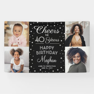 Verjaardagsfelicitaties Zwart & Witte Confetti 4 F Spandoek