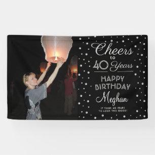 Verjaardagsfelicitaties Zwart Zilver Confetti 1 Fo Spandoek