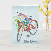Verjaardagsfiets met bloemboeket kaart (Gele Bloem)
