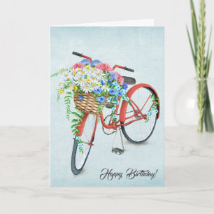 Verjaardagsfiets met bloemenboeket kaart