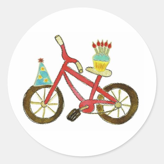 Verjaardagsfiets met Cupcake Ronde Sticker (Voorkant)