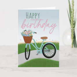Verjaardagsfiets met mand vol bloemen kaart