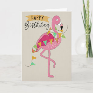 Verjaardagsflamingo met banner kaart
