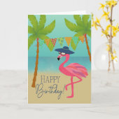Verjaardagsflamingo op het strand kaart (Gele Bloem)