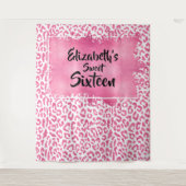 Verjaardagsfoto-achtergrond Roze Luipaard Tapijt Wandkleed (Voorkant)